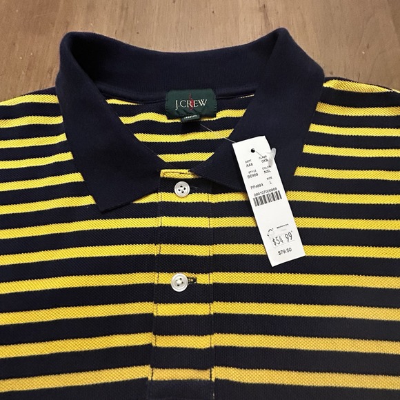 NWT J. Crew Polo Mens L Navy Yellow Oarsman Short Sleeve 100% Cotton Knit $80 - Picture 1 of 8